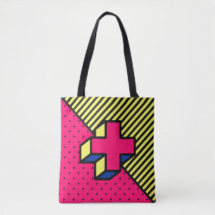 Bolsa Tote Remendo de Neo-Memphis - cruz/mais o sinal