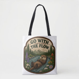 Bolsa Tote Remendo Embroiderado de Lontra 'Vá com o Fluxo'