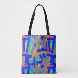 Bolsa Tote Remendos Abstratos de Azul Verde Coral Azul Ousado