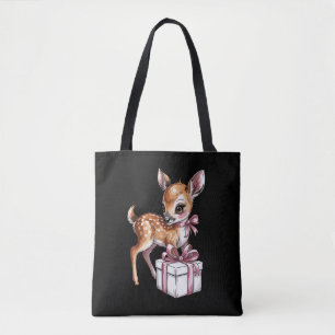 Bolsa Tote Rena Bebê de Natal Rosa Reno Vintage Retrô