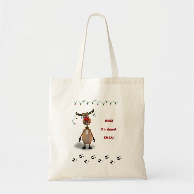 Bolsa Tote Rena cheirada vermelha do Natal engraçado (Frente)