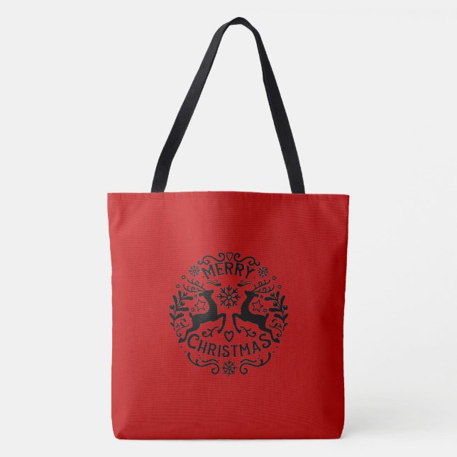 Bolsa Tote Rena de Natal Alegre, Vermelho Preto (Frente)