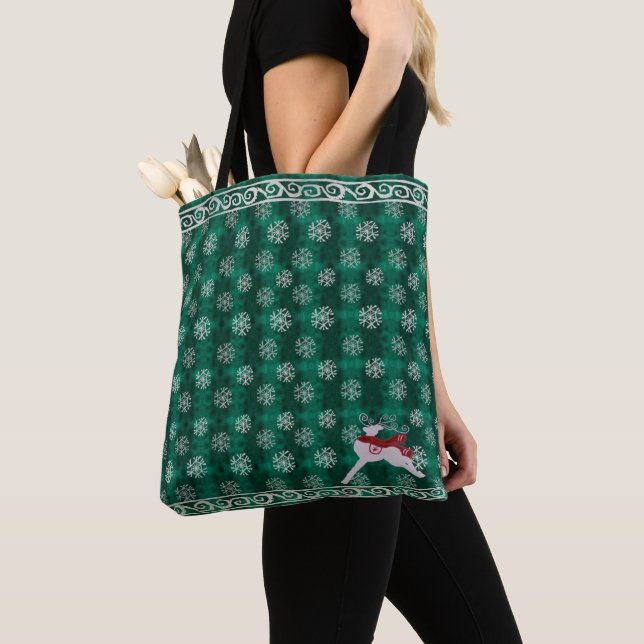 Bolsa Tote Rena de Natal Festiva & Floco de Neve (Close Up)