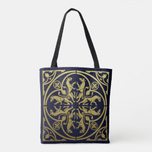 Bolsa Tote Renascença Medieval Arauto Leão Leopardo Metálico