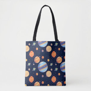 Bolsa Tote Representação Artística Colorida de Planetas e Est