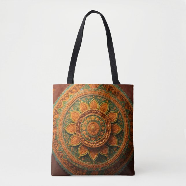 Bolsa Tote Representação Hindu Folk Art Mandala em 8K (Frente)