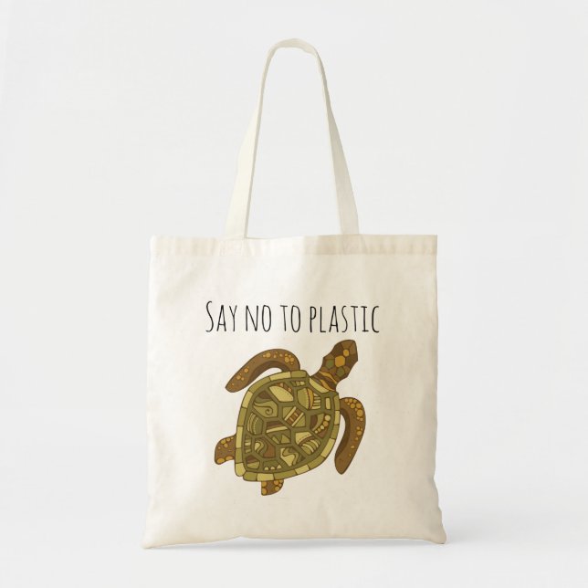 Bolsa Tote Respeitante À Ecologia Diga Não À Tartaruga Plásti (Frente)