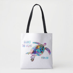 Bolsa Tote Respeite a citação de Tie Dye Beach de Tartaruga