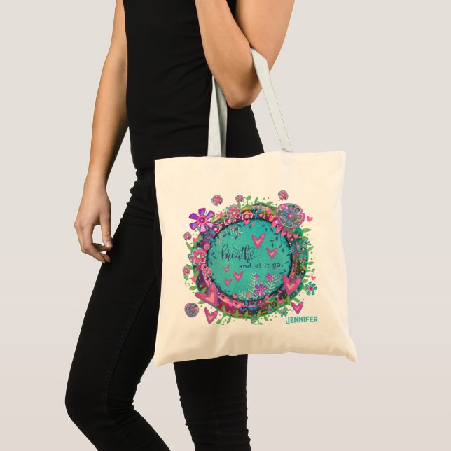 Bolsa Tote Respirar a citação Nome Personalizado Floral Inspi (Frente (produto))