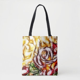 Bolsa Tote Resplendor Floral Artístico Rosa Luz Amarela Abstr