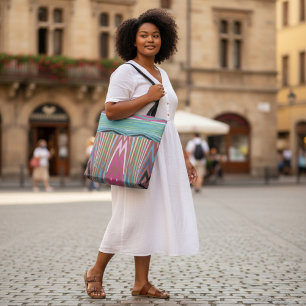 Bolsa Tote Resumo Listra Vertical Chevron Rosa Desbotada