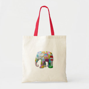 Bolsa Tote Retalhos retros do elefante bonito lunáticos