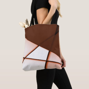 Bolsa Tote Retângulo de trapézio bege sob folha castanha escu