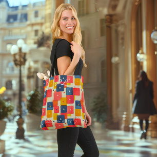 Bolsa Tote Retângulos de Abstrato vermelho, amarelo e azul