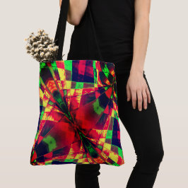 Bolsa Tote Retângulos inclinados, esticados, verdes, vermelho