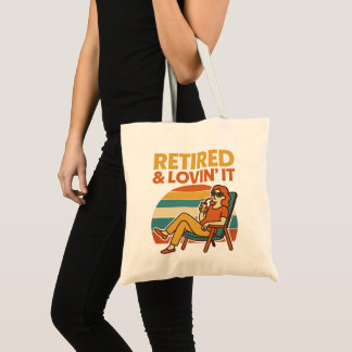 Bolsa Tote Retired & Lovin’ It Retro Sunset Funny Retirement