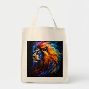 Bolsa Tote Retrato Abstrato de Leão da Vida Selvagem Cósmica