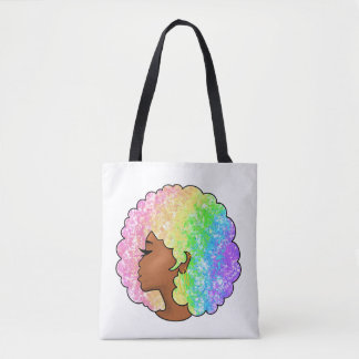 Bolsa Tote Retrato Afro Arco-íris Pastel Groovy Retro Cabelo