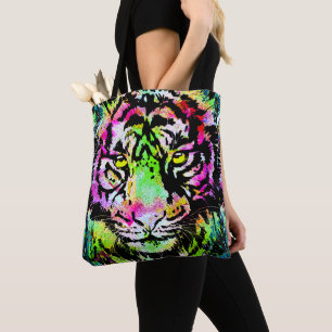 Bolsa Tote Retrato Colorido Cabeça de Tigre - Saco de Tota de