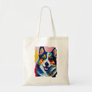 Bolsa Tote Retrato Colorido de Cachorro - Pintura em Corgi