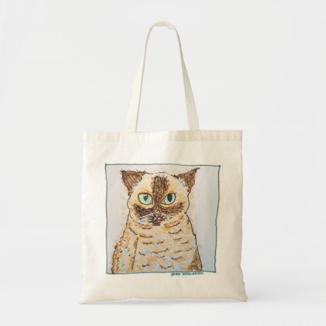 Bolsa Tote Retrato Colorido e Excêntrico de Gato (Frente)