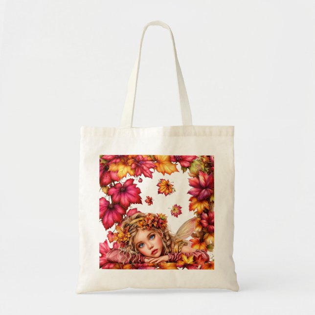 Bolsa Tote Retrato da Fada de Outono com Folhas de Bordo (Frente)