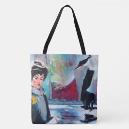 Bolsa Tote Retrato da Mulher Vintage com fundo de Abstrato
