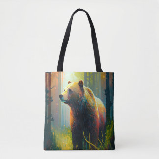 Bolsa Tote Retrato De Animais De Urso Grizzly Pintando Arte S