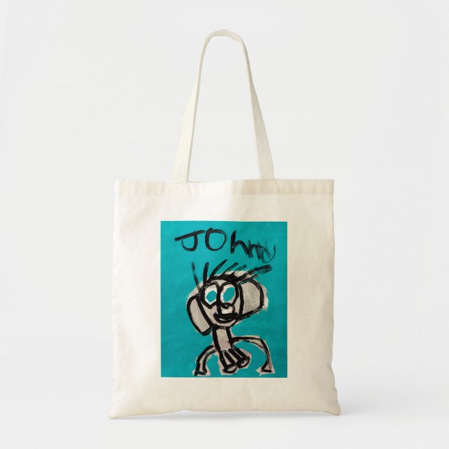 Bolsa Tote Retrato de auto no azul por Johnny (com nome) (Frente)