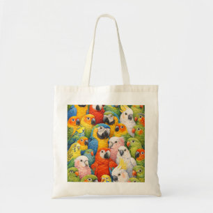 Bolsa Tote Retrato de bando de papagaio colorido de ave tropi