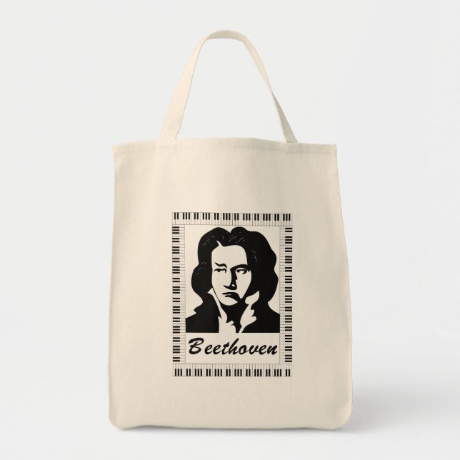Bolsa Tote retrato de beethoven com quadro-chave de piano (Frente)