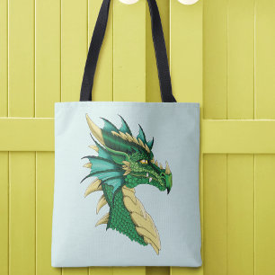 Bolsa Tote Retrato de Cabeça de Dragão Verde Esmeralda Fantas