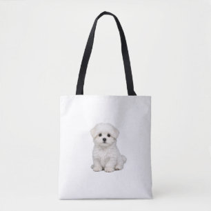 Bolsa Tote Retrato de Cachorrinho Maltês Branco Fofinho Amant