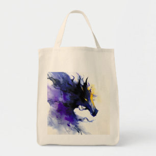 Bolsa Tote Retrato de Cavalo Preto em Aquarela Abstrata