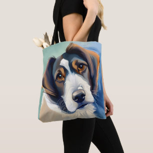 Bolsa Tote Retrato de esboço de cãozinho bonito