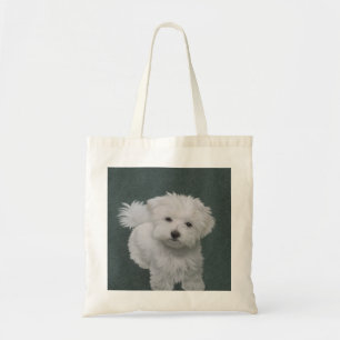 Bolsa Tote Retrato de estimação de cachorrinho branco