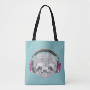 Bolsa Tote Retrato de fones de ouvido vestindo-se da preguiç