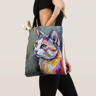 Bolsa Tote Retrato de Gato Colorido