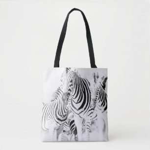 Bolsa Tote retrato de grupo de zebra monocromática, Nat sul-a