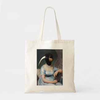 Bolsa Tote retrato de Jane Austen com cabeça de pássaro