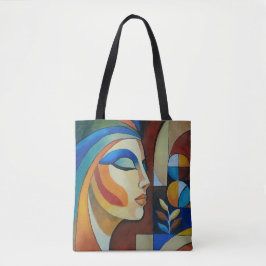 Bolsa Tote Retrato de Mulher Cubista Abstrata Pintura Moderna