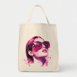 Bolsa Tote Retrato de mulher da moda chic glamour aquarela