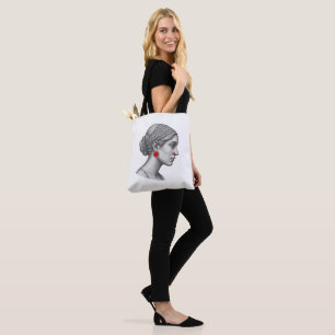 Bolsa Tote Retrato de Mulher Elegante com Acento Vermelho