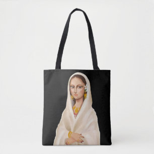 Bolsa Tote Retrato de Mulher Elegante   Ilustração de Arte Cu