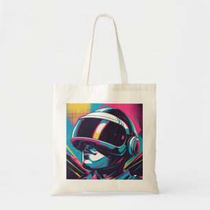 Bolsa Tote Retrato de personagem futurista usando headset de 