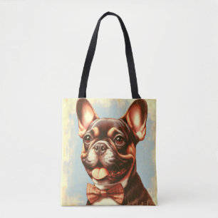 Bolsa Tote Retrato de pintura de Bulldog Francês Vintage