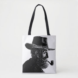 Bolsa Tote Retrato de Ponto e Linha: Velho Sábio Fumando um P