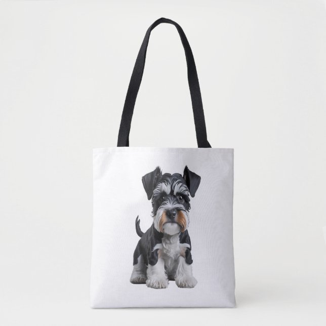 Bolsa Tote Retrato de Puppy Schnauzer Miniatura HD Adorável - (Frente)