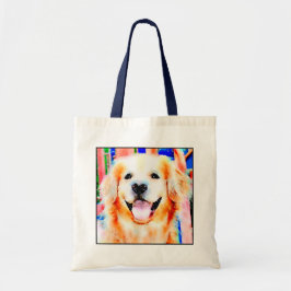 Bolsa Tote Retrato de sorriso da aguarela do golden retriever