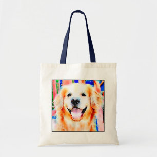 Bolsa Tote Retrato de sorriso da aguarela do golden retriever